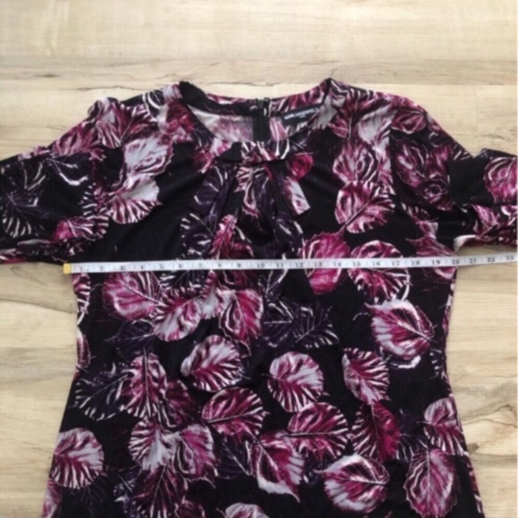 Karl Lagerfeld Black and Pink Tie Front 3/4 Sleeve Blouse - Picture 3 of 7